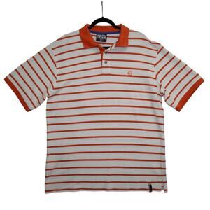 Vintage Southpole Polo Shirt Men’s L Orange White Striped Y2K Streetwear Hip Hop